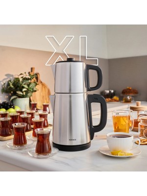 Karaca TeaBig XL 35 Çay Bardağı Kapasiteli 2 in 1 Çelik Çay Makinesi ve Su Isıtıcı Inox