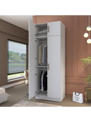 Rani BA209 Gardırop 4 Kapaklı Raflı 2 Askılı Elbise Dolabı Beyaz