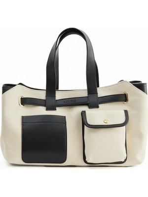 Krem Tote Kanvas Çanta