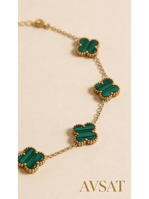 Melike Steel Gold Renk Kararmaz Çelik Sedef Taşlı Çoklu Yonca Bileklik