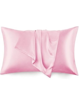 ForWhat Büro Ev Ofis Hediyesi Için 2ADET 50X70CM Pembe Mikro Saten Yastık Kılıfı Seti