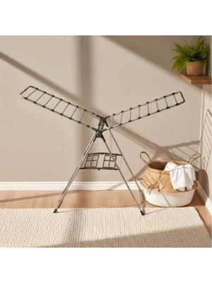 Aruat 14 Askılı Kalın Borulu Kurutmalık, Katlanabilir Çamaşır Kurutma Askılığı, Siyah Metal Gövde, Çok Amaçlı Ev Tipi
