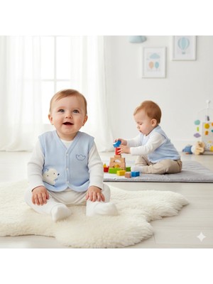 Almira Anne Bebek Erkek Bebek Civciv Baskılı Kapitone Mavi Renk Yelek