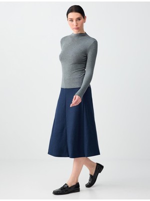 Jimmy Key Lacivert Melanj Rahat Kesim Yumuşak Dokulu Midi Örme Etek