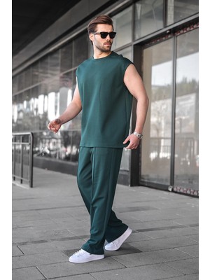 Madmext Nefti Yeşili Kolsuz Erkek Tişört Eşofman Takımı E7354