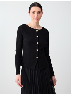 Jimmy Key Siyah Dar Kesim Kayık Yaka Örme Ceket