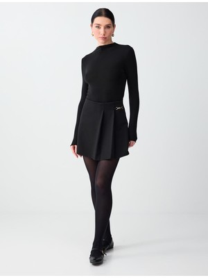 Jimmy Key Siyah Yüksek Bel Düz Kesim Örme Mini Etek