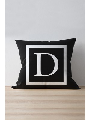 Cango Home Renkli Harfli Kırlent Yastık Kılıfı D Harfi 43 x 43 cm Yumuşak Tuşeli Petek Kumaş