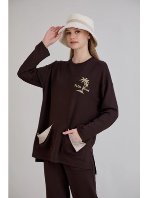 Sortie Collection Cepleri Deri Garnili Baskılı Bisiklet Yaka Tunik