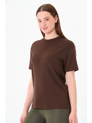 Sortie Collection Kadın Bisiklet Yaka Regular Kalıp Yırtmaçlı Kahverengi Modal Basic Tunik