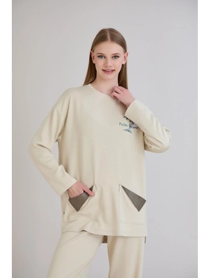 Sortie Collection Cepleri Deri Garnili Baskılı Bisiklet Yaka Tunik