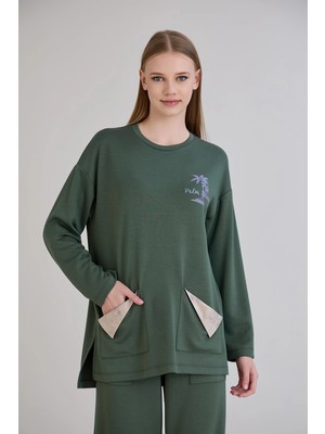 Sortie Collection Cepleri Deri Garnili Baskılı Bisiklet Yaka Tunik