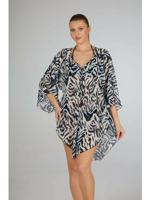 Estiva Kaplan Desenli Yarasa Kesimli Şifon Pareo