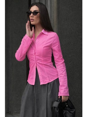 Madmext Pembe Vücuda Oturan Slim Fit Kadın Gömlek MG2659