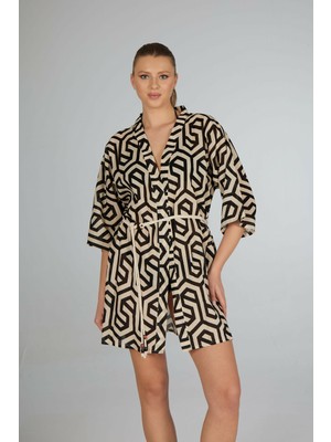 Estiva Siyah Çizgi Desenli Ip Kuşaklı Vual Pareo