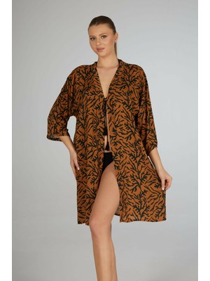 Estiva Dal Desenli Tek Bağcıklı Pareo Kahverengi
