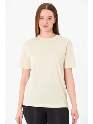 Sortie Collection Kadın Bisiklet Yaka Regular Kalıp Yırtmaçlı Bej Renk Modal Basic Tunik