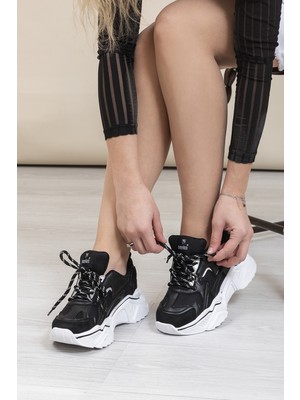 Tonny Black Kadın Spor Ayakkabı Siyah Beyaz Suni Deri Malzemeden Taban Tipi Rahat Kullanım