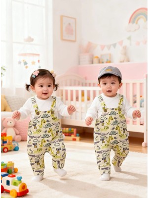 Pitiko Eğlenceli Desen 2'li Bebek Salopet Seti(Tişört+salopet)