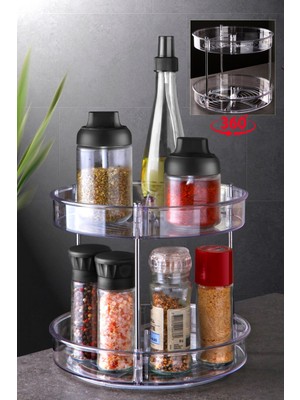 Nandy Home Şeffaf 2 Katlı Çok Amaçlı Düzenleyici Döner Raf Plastik Malzeme