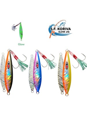 S.F. Jig Koriva Slow Jig 120GR -3 Adet Set - Glow - Akya Sinarit Lahos Trança Antenli Mercan Gibi Balık Avları Için Jig