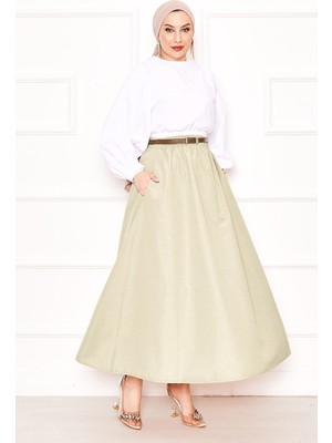 Kç Cep Detaylı Spor Etek Açık Bej