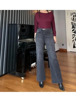 Kadın Yüksek Bel Likralı  Geniş Paça Üst Kalite Palazzo Jeans Pantolon