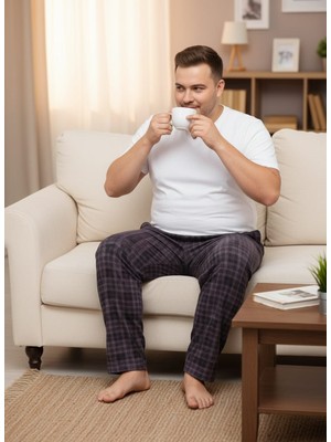 Pemilo Erkek Desenli Büyük Beden % 100 Pamuk Cepli Tek Alt