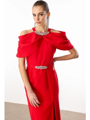 Moda İlgi Modailgi Yakası ve Kemeri Aksesuar Detaylı Elbise 60007