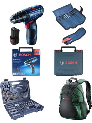 Bosch Professional Gsb 120-LI 2X2AH Akülü Darbeli Delme/vidalama + 23 Parça Set + V-Line 103 Parça Karışık Aksesuar Seti + Sırt Çantası