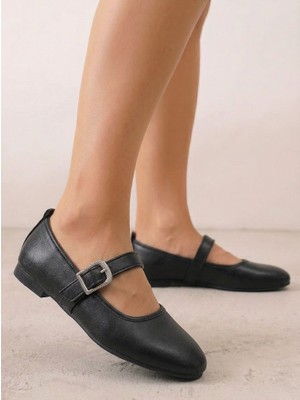 Nstil Günlük Kadın Babet Bantlı Lastik Tokalı Dikiş Detaylı Rahat Ev Iş Ofis Ayakkabı 487