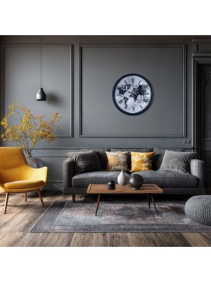 Lowell Home Siyah 36 cm Desenli Dekoratif Duvar Saati LWLHM-RSYT367