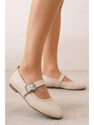 Nstil Günlük Kadın Babet Bantlı Lastik Tokalı Dikiş Detaylı Rahat Ev Iş Ofis Ayakkabı 487