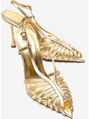 Leaf Altın Hologram Kadın Topuklu Ayakkabı