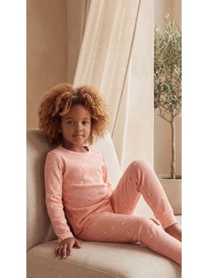 Kız Çocuk Çiçek Desenli Pijama Takımı Pembe