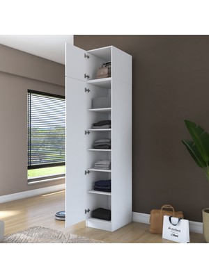 Rani BA212 Gardırop 2 Kapaklı 5 Raflı Elbise Dolabı Beyaz