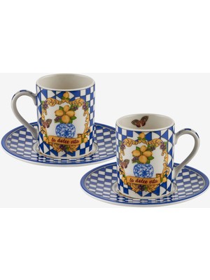 Chiara Alessi Capri Mavi Porselen Kahve Fincan Seti 110 ml