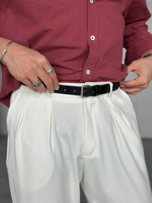 Gambocci Erkek Ince Suni Deri Old Money Kumaş Pantolon Kemer