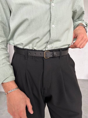 Gambocci Erkek Ince Suni Deri Old Money Kumaş Pantolon Kemer