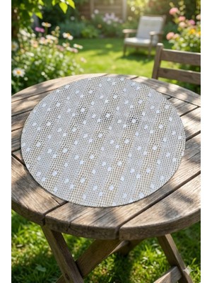 Rona Home Yuvarlak Dantel Desenli Şeffaf Kaplamalı Masa Örtüsü Çeyizlik Lüks Dekoratif Orta Sehpa Örtüsü