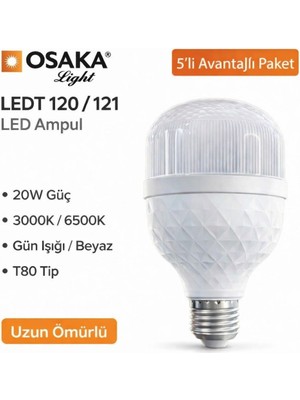 Osaka Light LED T Kristal Torch Ampül Günışığı 3000K 5’li Avantajlı Paket
