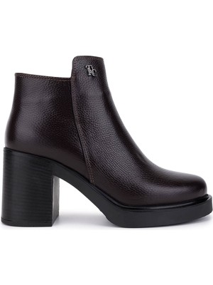 Tamer Tanca Kadın Hakiki Deri Kahverengi Topuklu Bot 231 5234B Bn Bot SK25-26 Kahve Fltr