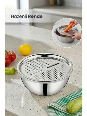Orvila Paslanmaz Çelik Hazneli Rende Çok Amaçlı Karıştırma Rendeli Kap 24 cm
