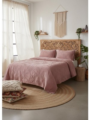 The Mia Çift Kişilik Yatak Örtüsü Seti 3 Parça Gül Kurusu