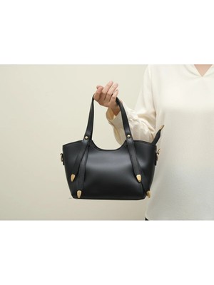 Sevmine Siyah Mini Şık Kadın El ve Omuz Çantası | Gold Detaylı | 27X26X5 cm