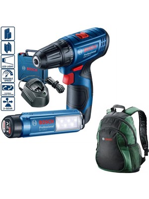 Bosch Professional Gsr 120-LI  2 Ah Çift Akülü Vidalama Makinası ve Glı 12V-300 Lamba + Bosch Sırt Çantası