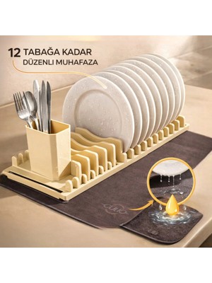 Culiq Tabak Tutucu & Kurutma Matı Seti – 12 Tabak Kapasiteli – Çatal Kaşık Bölmeli