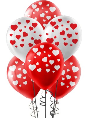 Party Country Pastel Balon Çepeçevre Baskılı 20LI -Kalpler- Sevgiliye En Güzel Hediye