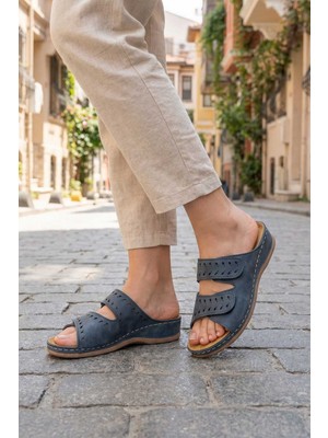 Gezer Kadın Yazlık İç Taban Hakiki Deri Cırt Cırtlı Ayarlanabilir Rahat Taban Günlük Terlik