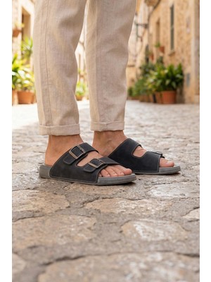 Gezer Erkek Yazlık Suni Deri İki Toka Ayarlanabilir Rahat Taban Günlük Terlik